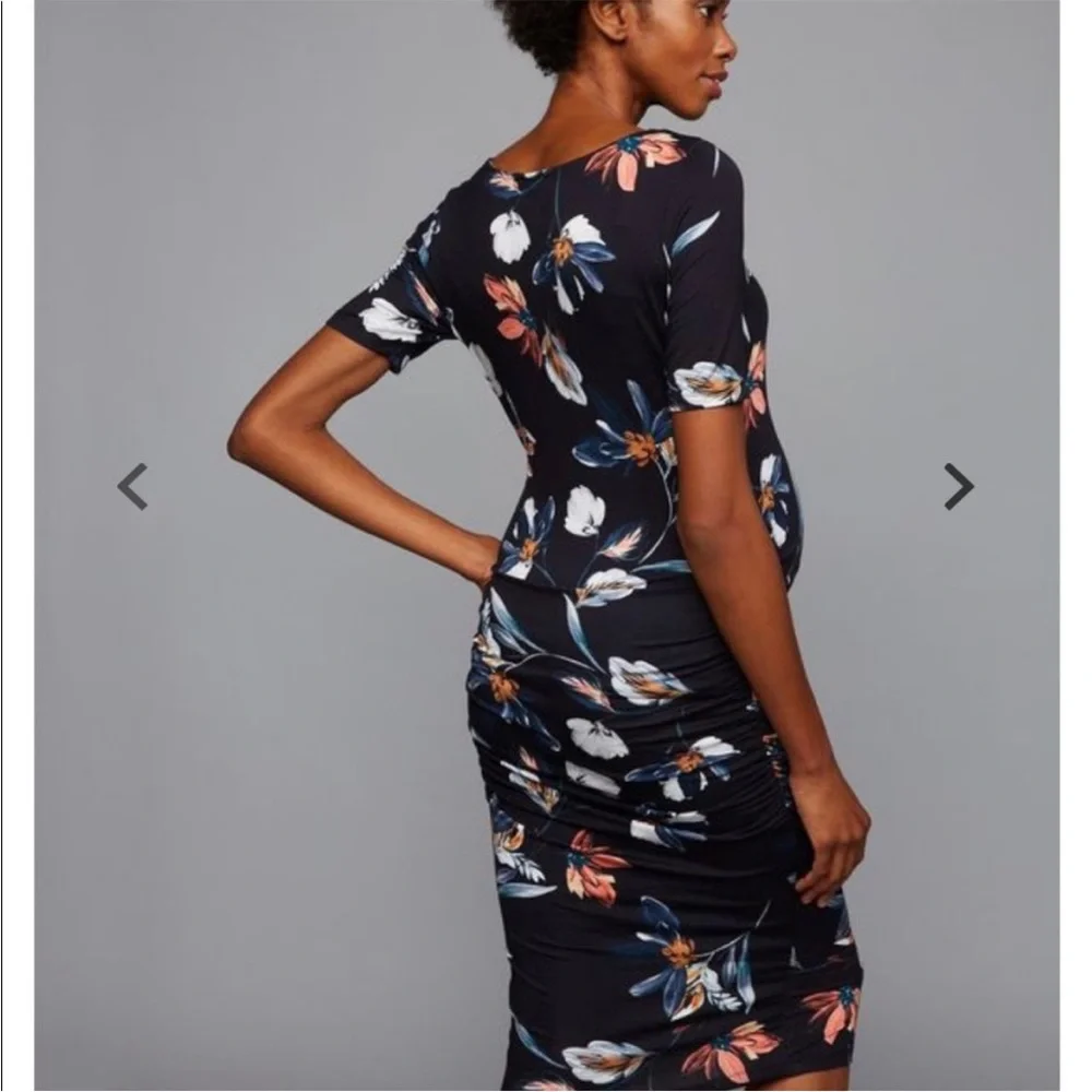 NWT Yumi Kim Blossom Sky Maternity Dress Size L Floral Bodycon Stretch Shirred